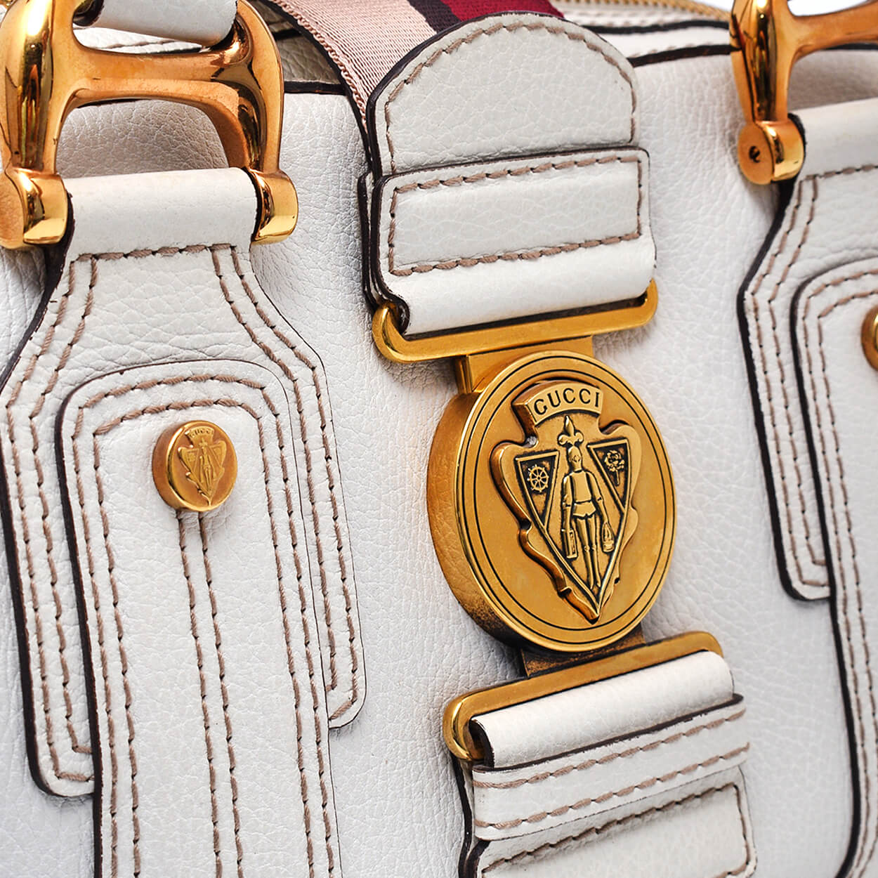 Gucci-White Leather Aviatrix Medium Boston Bag